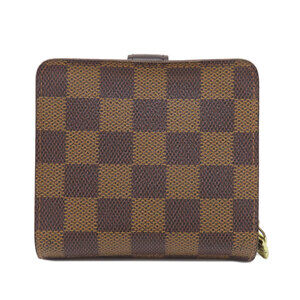 Louis Vuitton fold Ebene Damier Zip Brown Canvas Compact Wallet Bi
